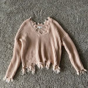 blush pink, cropped, wide neck sweater